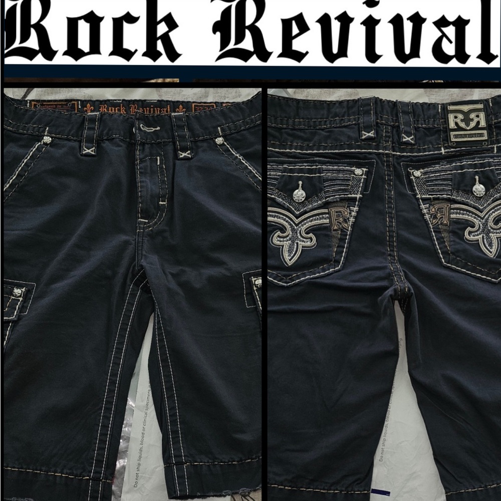 Rock Revival Black Cargo shorts with White Stitching